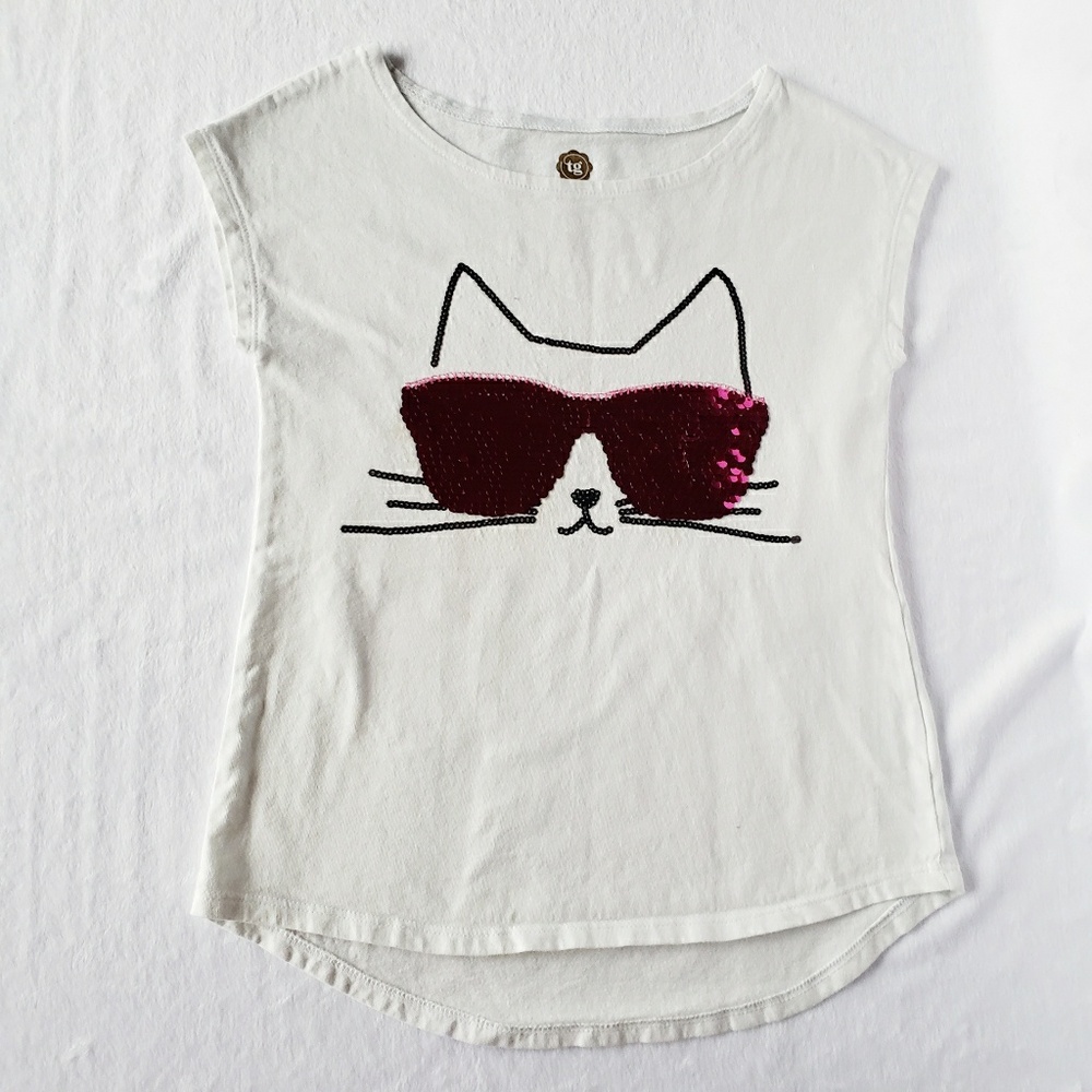 Total girl cat sequin flip shirt size small 7/8